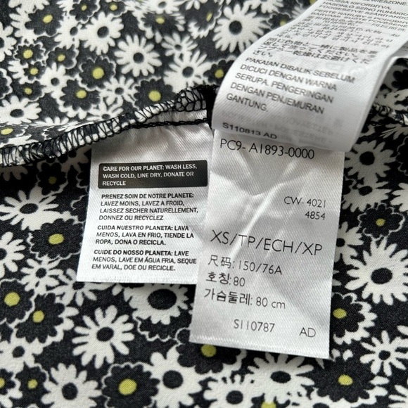 Levi's Brooks Caviar 90s Midi Dress Black White Daisy Floral Button Front V-Neck - Picture 10 of 12